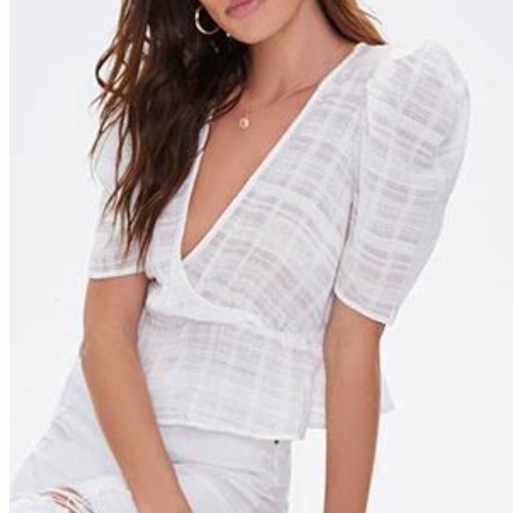 Puff sleeve semi sheer blouse - Picture 1 of 1